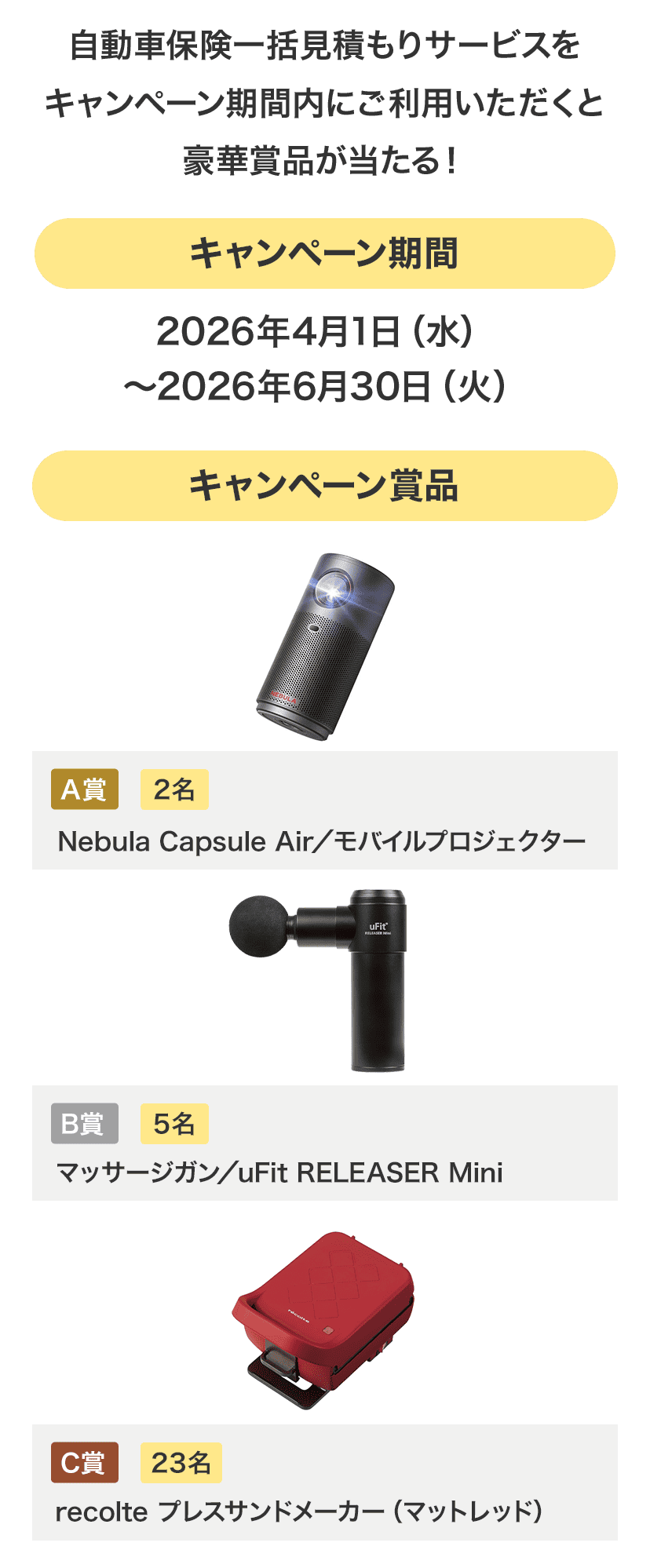 豪華賞品が当たる！抽選キャンペーン！